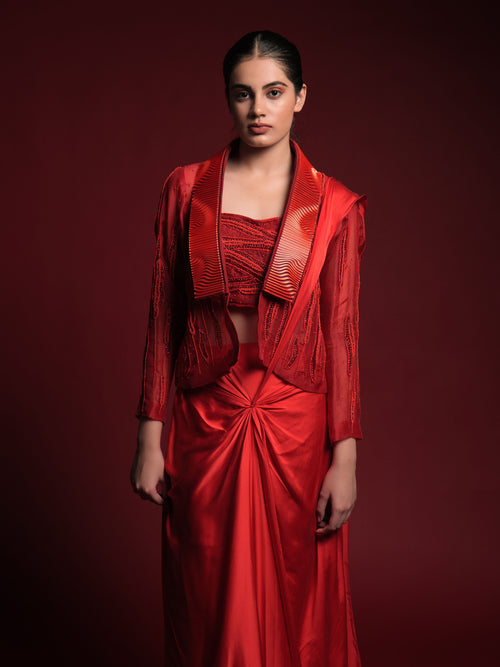 Alive in Red Jacket Saree