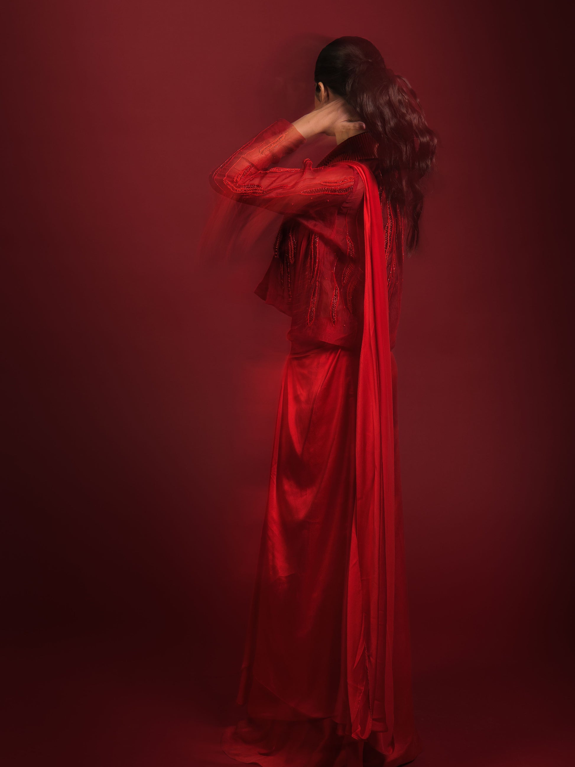 Alive in Red Jacket Saree