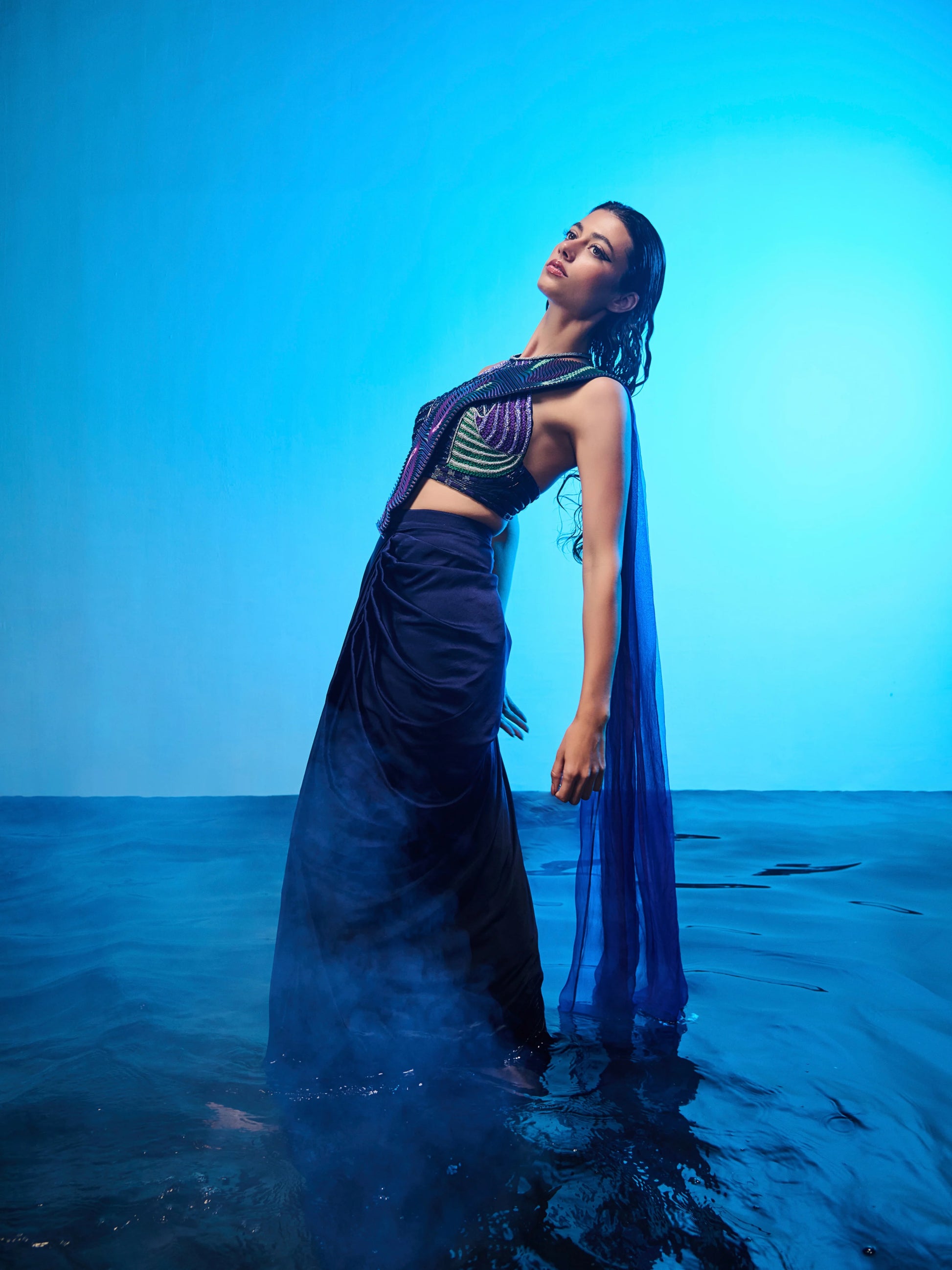 Tidal Rhythm Saree back view