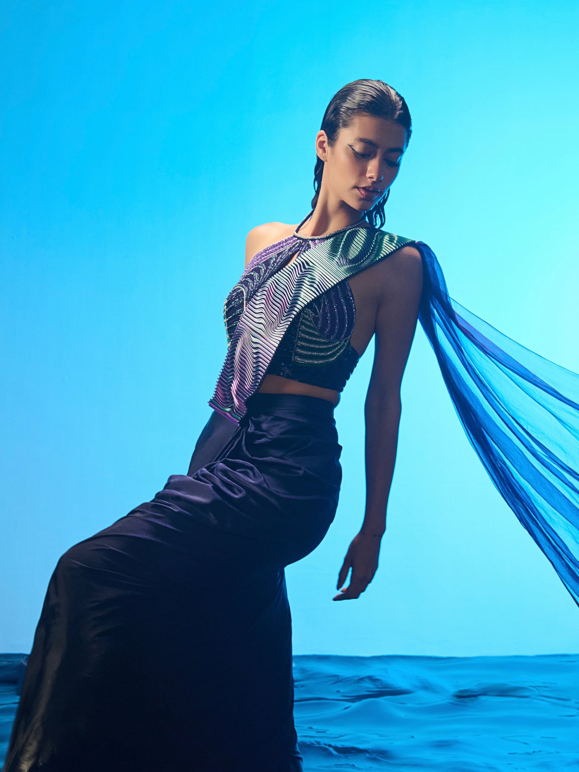 Tidal Rhythm Saree side view