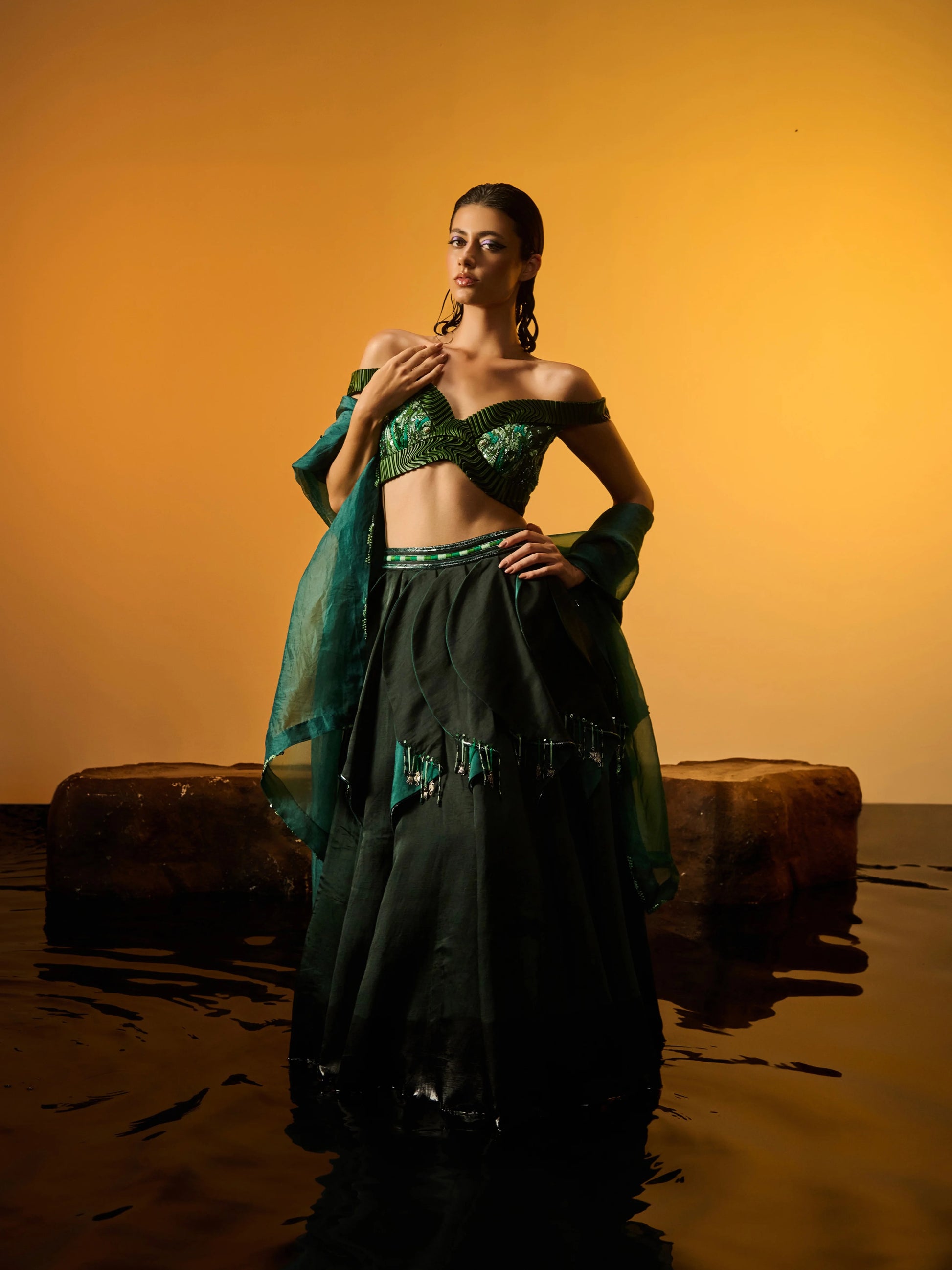 Coral Bloom Lehenga side view