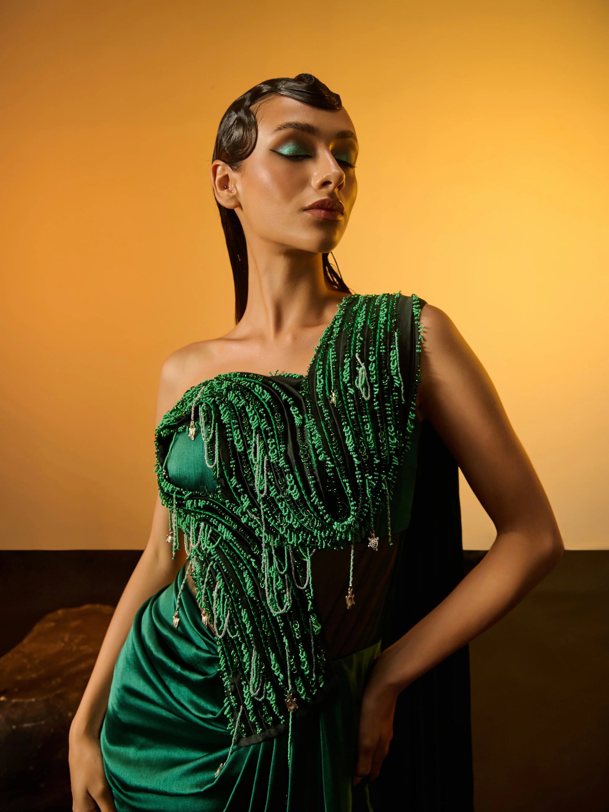 Coral Fields Saree Gown side view