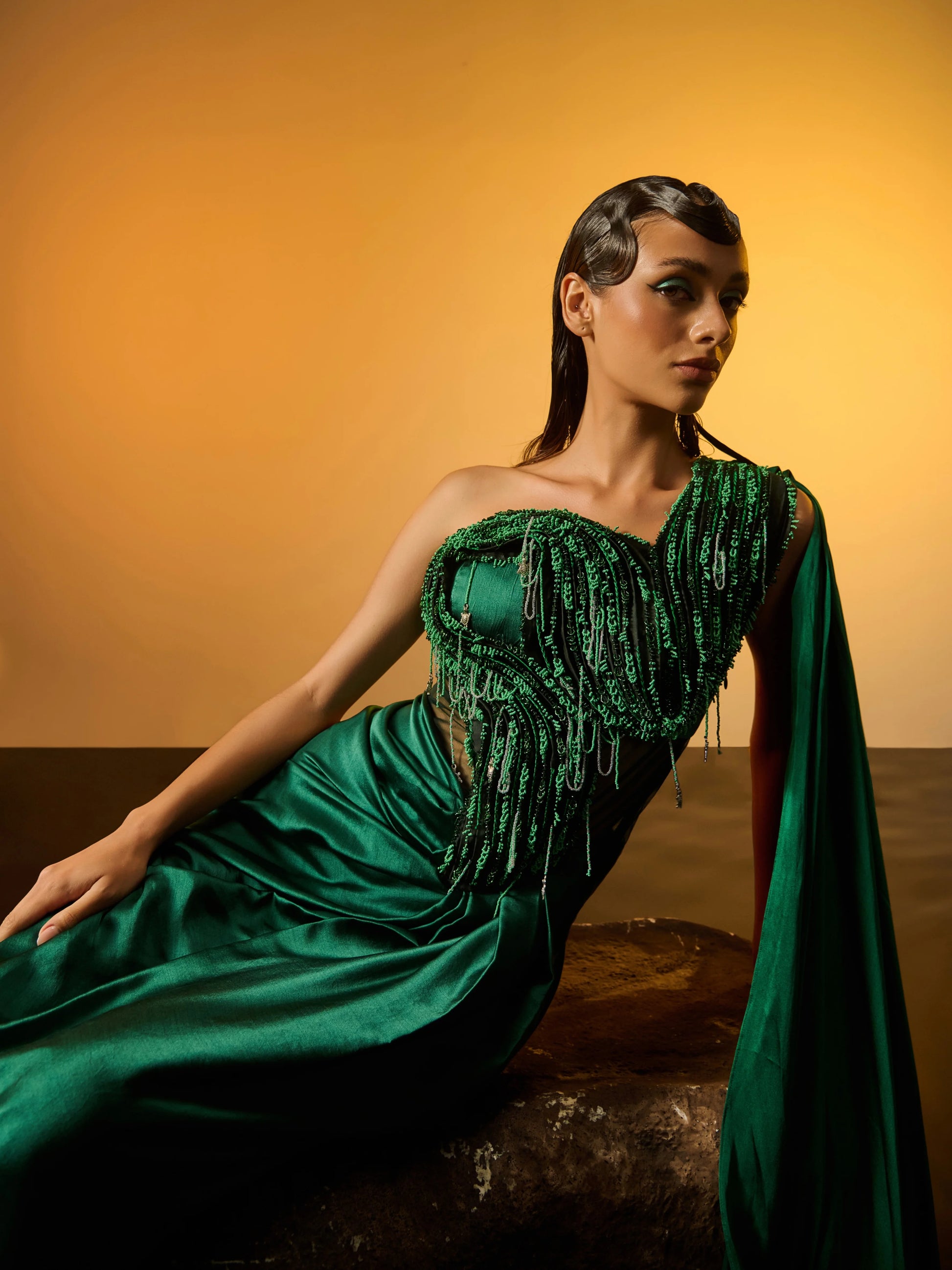 Coral Fields Saree Gown back view