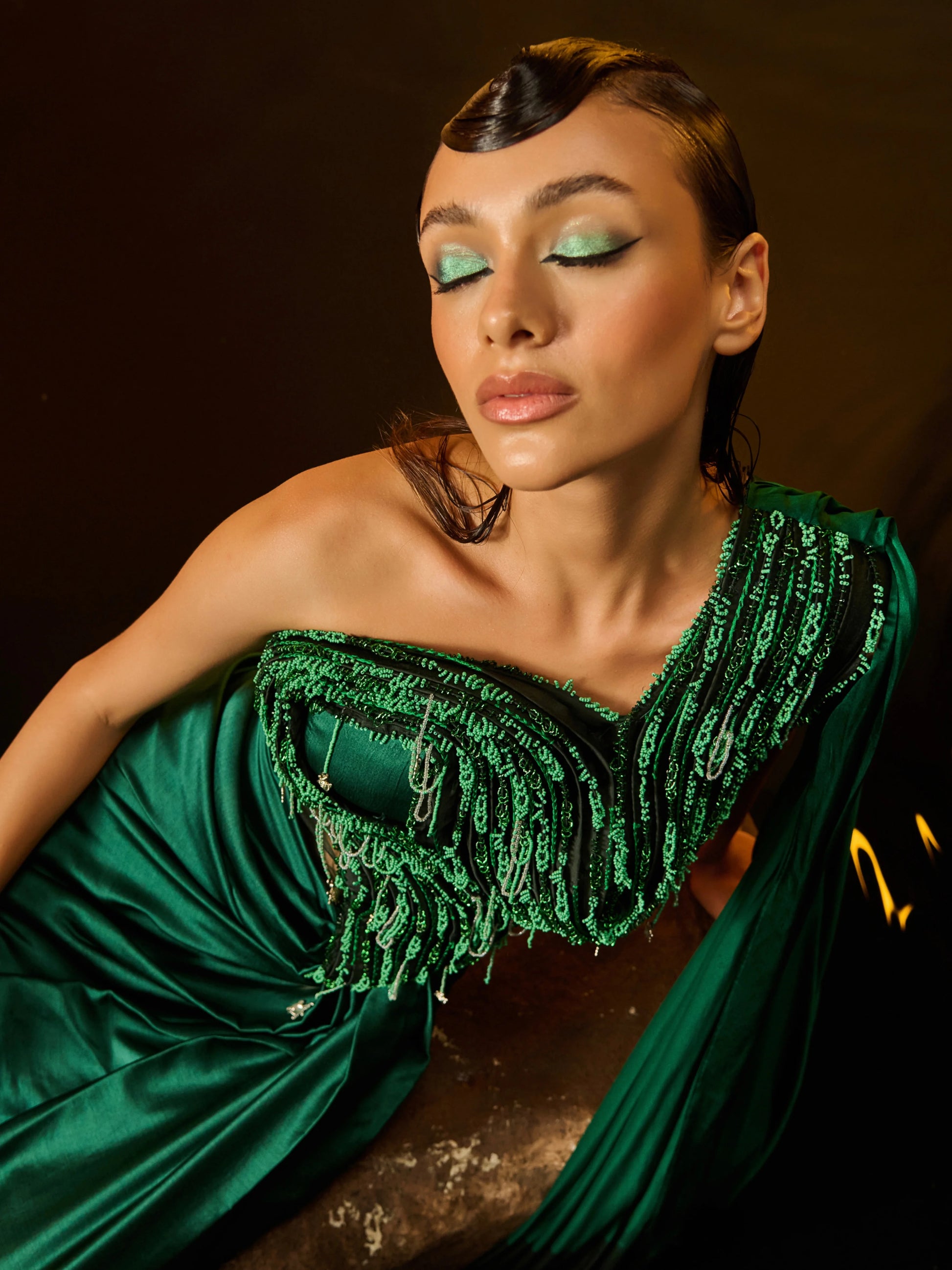 Coral Fields Saree Gown full view
