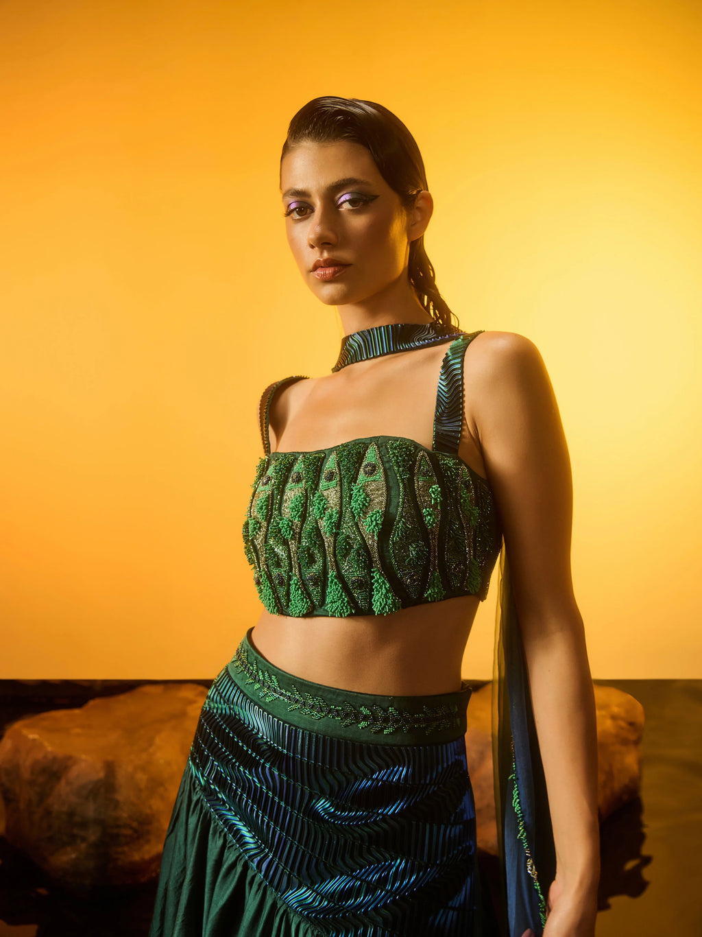 Grassbound Fish Lehenga back view