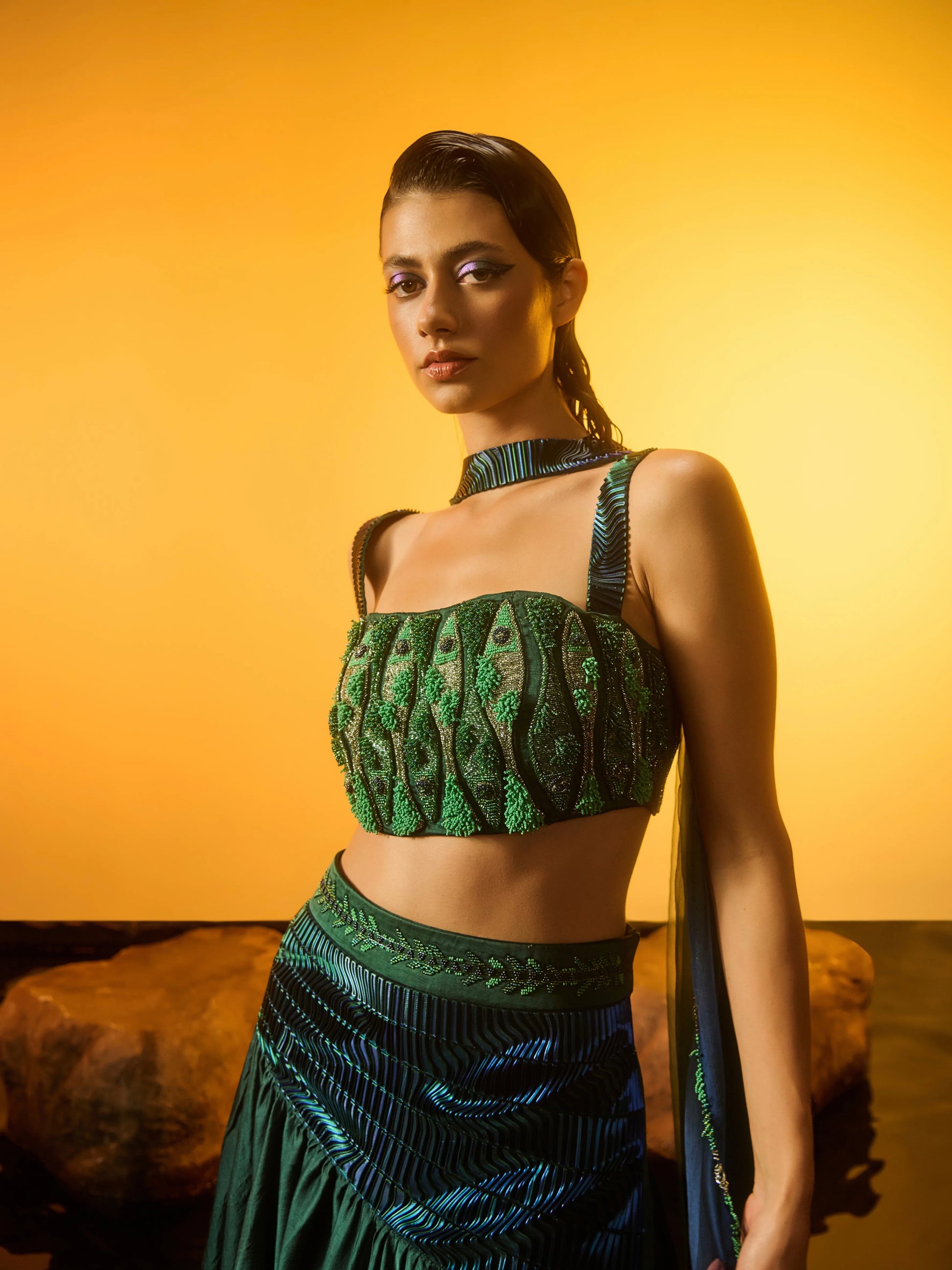Grassbound Fish Lehenga back view