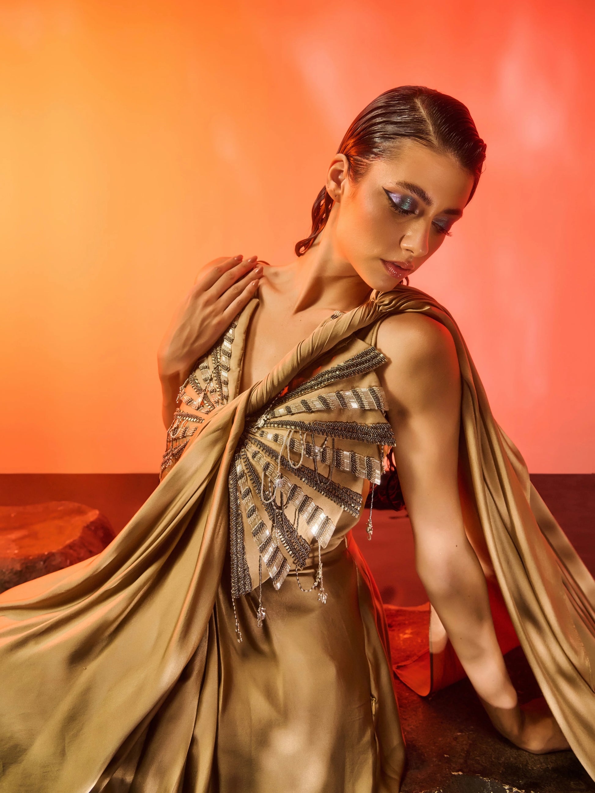 Golden Horizon Saree Gown side view