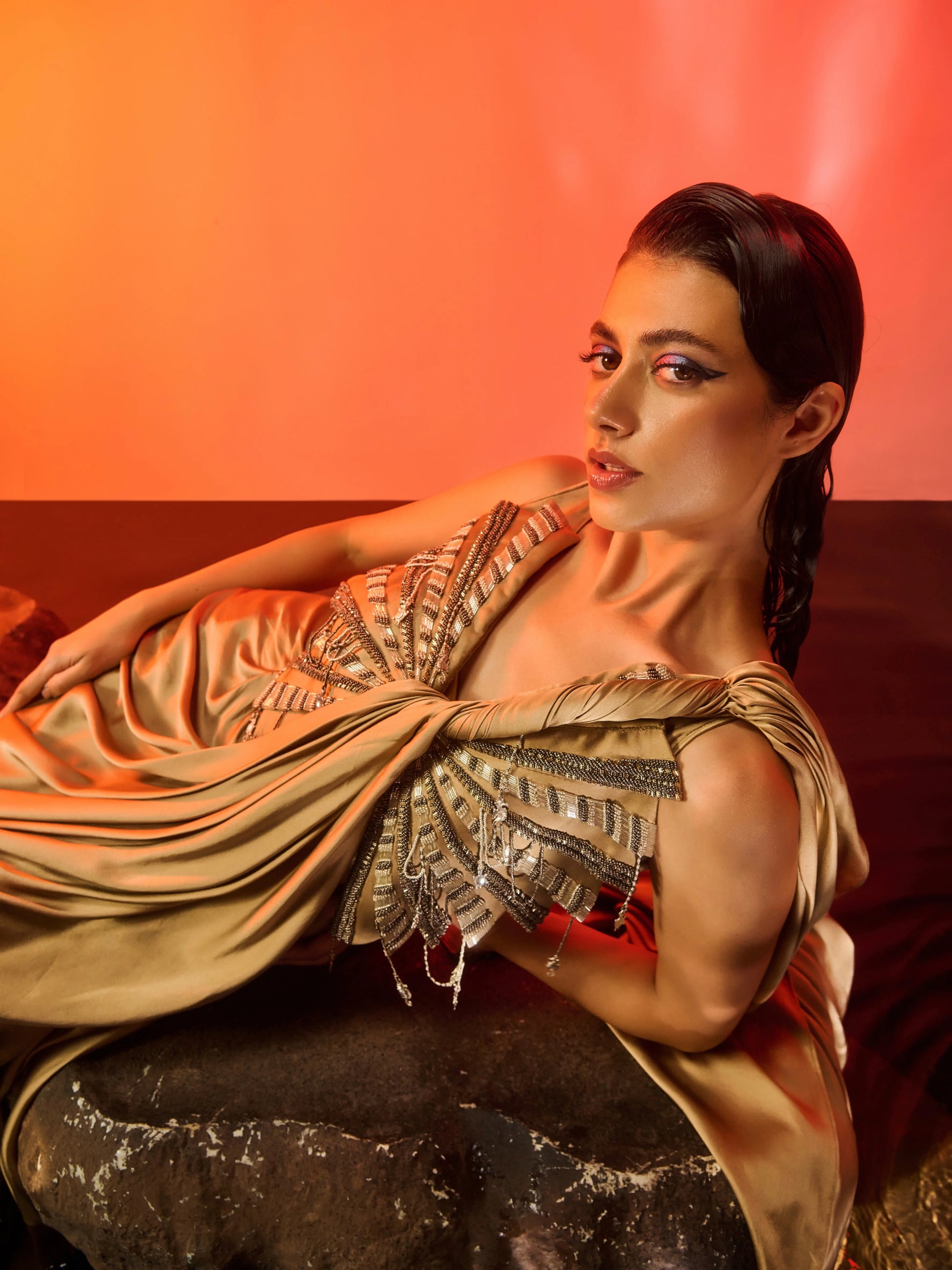 Golden Horizon Saree Gown full view