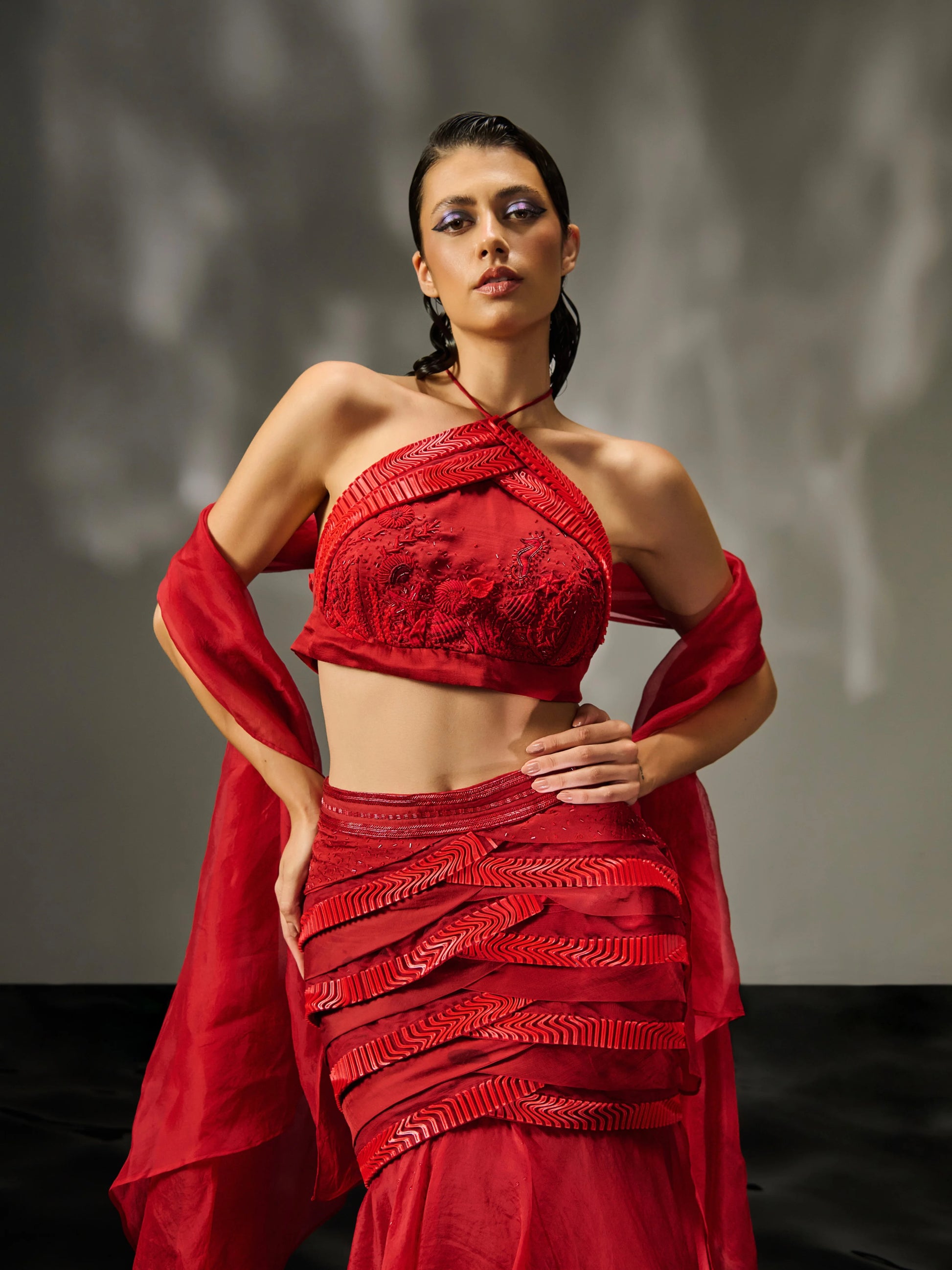 Red Reef Lehenga detail