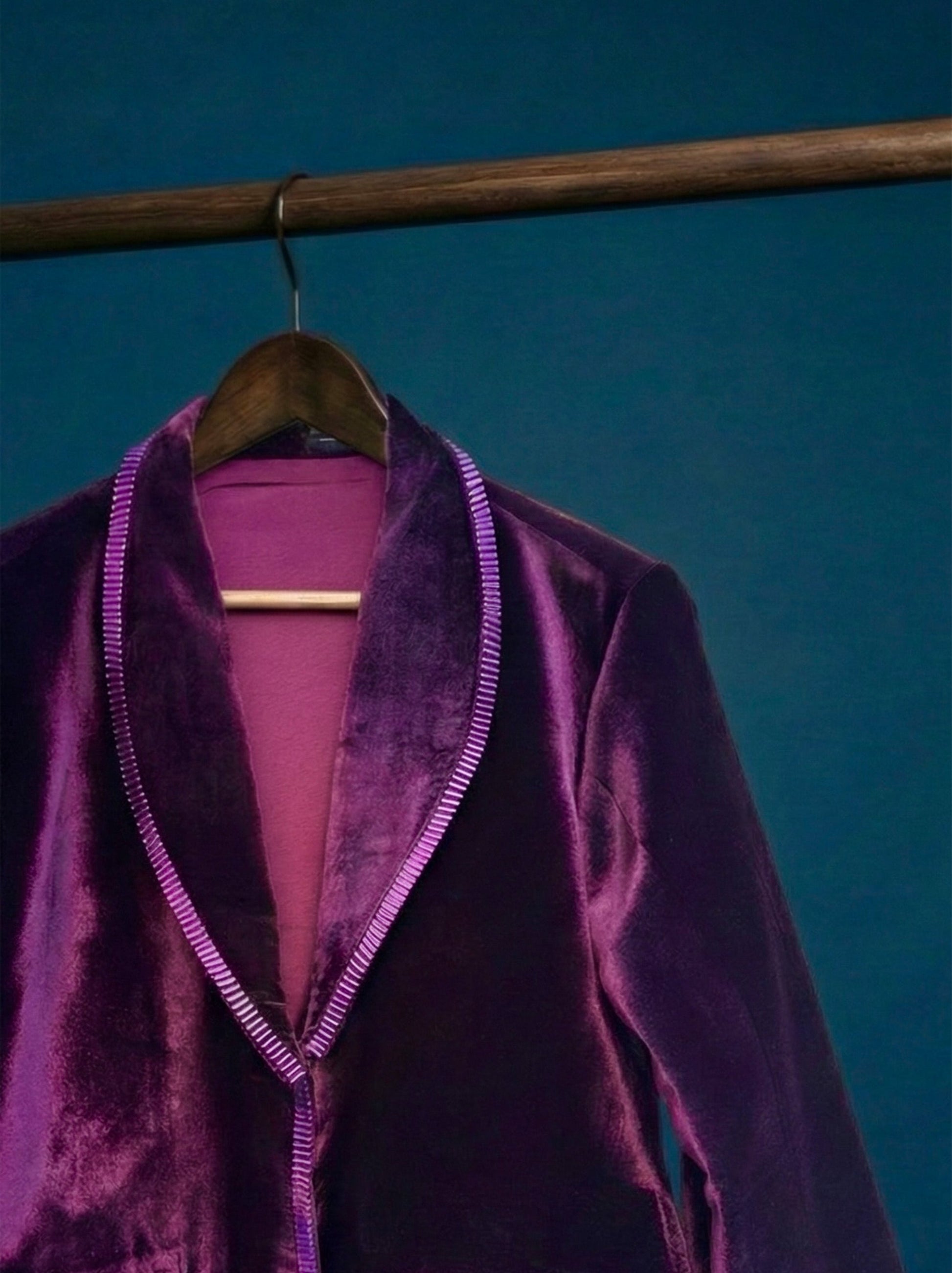 Dark violet velvet blazer with bold purple 3D detailing by Asaaye