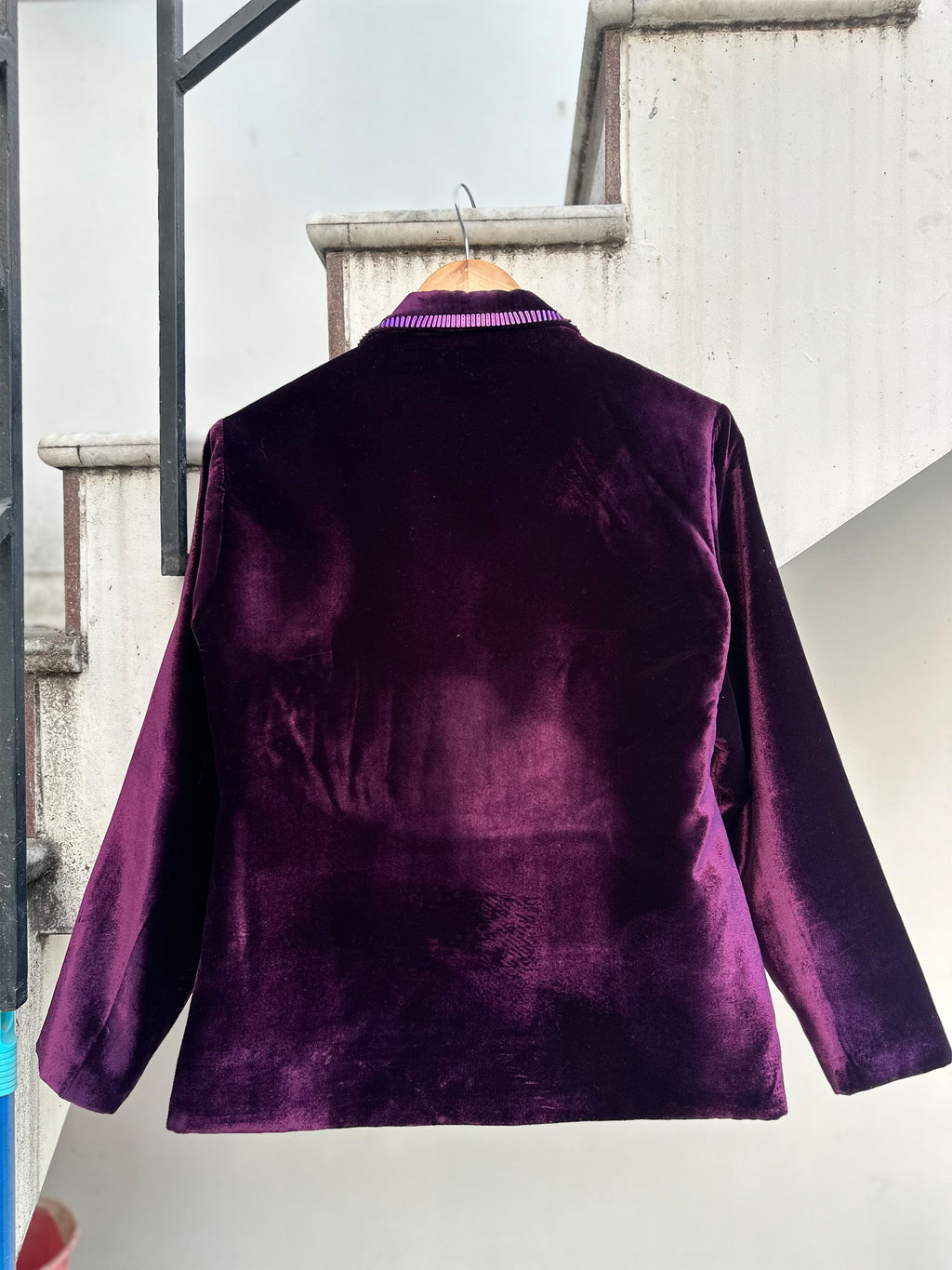 Dark violet velvet blazer with bold purple 3D detailing by Asaaye